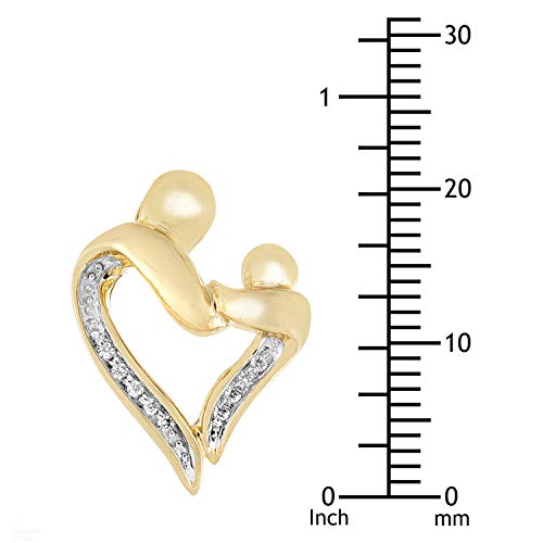 The Diamond Deal Mother And Child/Daugther Diamond Accent Heart Pendant Charm Necklace In 10K Solid Yellow Gold With 18 Inch Chain #TOP1