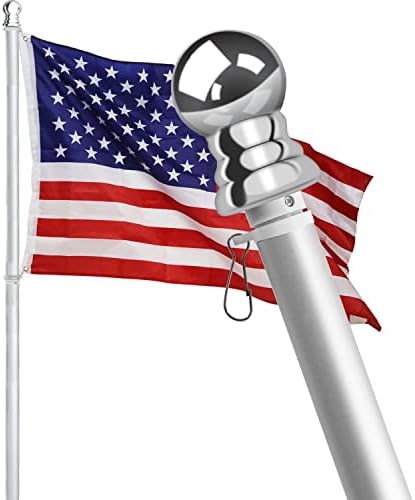 HOOPLE Flag Pole, 6 Foot Tangle Free Spinning Flag Pole for Outside House, Aluminum Rotating Flagpoles, High Wind Resistant Rustproof, Residential or Commerical Flagpole for Garden Boat Truck (Grey)