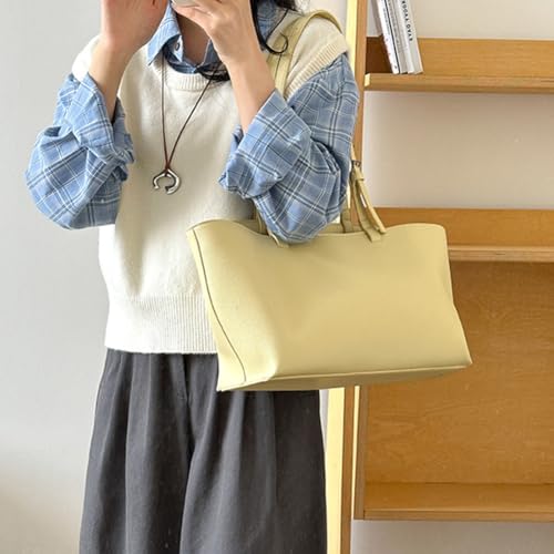 Leather Tote Bag for Women Solid Color Casual Shopper Handbag Shoulder Handbag Simple Shoulder Bag for Work Travel2