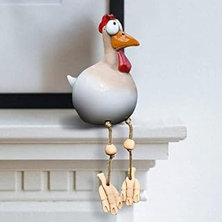 mooderf Chicken Shelf Sitter Long-Legged Hen Ornament Craft,Chicken Shelf Sitter Handicraft Ceramic Statue Suitable For Garden, Porch, Interior Decoration