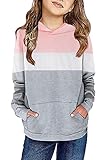 Girls Hoodies Size 7-8 Pink Color Block Long Sleeves Sweatshirts with Pocket Size 6