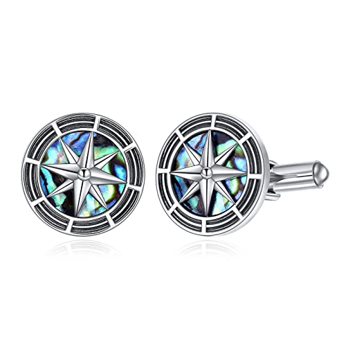 Compass Cufflinks Sterling Silver Abalone Compass Cufflinks for Men Tuxedo Shirt Executive Groom Father Wedding Present