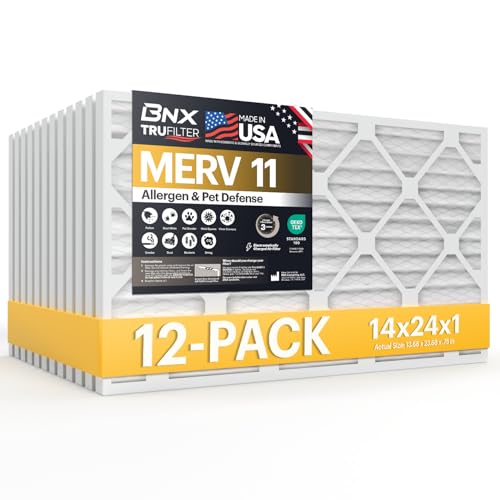 Image of BNX TruFilter 14x24x1 Air Filter MERV 11 (12-Pack) - MADE IN USA - Allergen Defense Electrostatic Pleated Air Conditioner HVAC AC Furnace Filters for Allergies, Pet, Smoke, Allergy MPR 1200 FPR 7