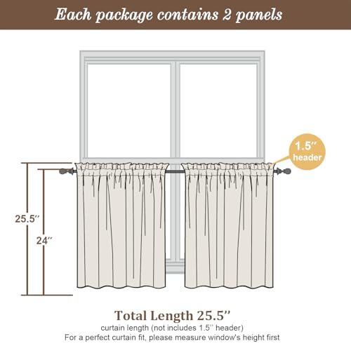 Image of Chyhomenyc Sheer Lime Tier Curtains 24 Inch Length Set, Small Window Kitchen Curtains for Bathroom Living Room Basement, Farmhouse Short Voile Curtain 42Wx24L, Rod Pocket, 2 PCS