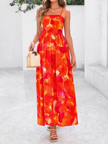 Image of PRETTYGARDEN Women Summer Maxi Dresses 2026 Spaghetti Strap Boho Floral Striped Wedding Guest Beach Vacation Flowy Long Dress