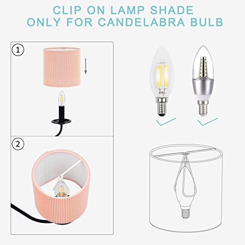 Lampwell Kette Clip-On Pleated Fabric Lamp Shades For For Table Chandelier Wall Lamp,Set Of 2,Small Drum,5.4"×5.4"×H5.2",Tc Fabric,Handmade,Modern Trendy Decorative,Pink #TOP4