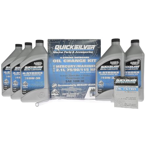 Quicksilver 10W-30 Oil Change Kit for 4-Stroke 75hp 90hp and 115hp Mercury 2.1L Outboards