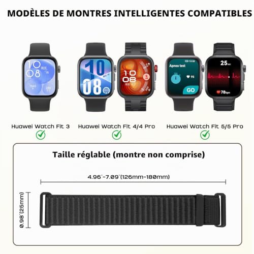 MIJOBS 2 PCS Bracelets en Nylon Compatibles avec Huawei Watch Fit 3/4/4Pro/5/5Pro, Accessoires de Montre, Léger, Souple, Confortable, Lavable, Respirant, Sport Séchage Rapide Bracelet, Unisexe – vue 5