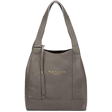 PURE LUXURIES LONDON Colette Women's 28cm Biodegradable Leather Handbag with Zip Over Top, Unlined Central Compartment and Matching Leather Carry Handles in Grey PL19-54 Cover