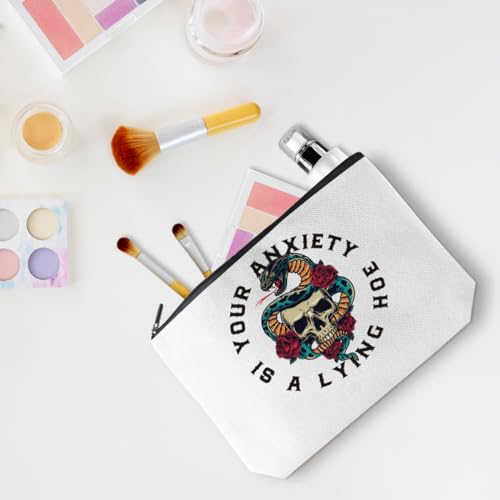 Mental Health Makeup Bag Cosmetic Bags Skull Decor Travel Toiletry Bag Mental Health Gifts Zipper Pouch Inspirational Gifts for Women Girls Sisters Psychologist Therapist Counselor Medical Personnel4
