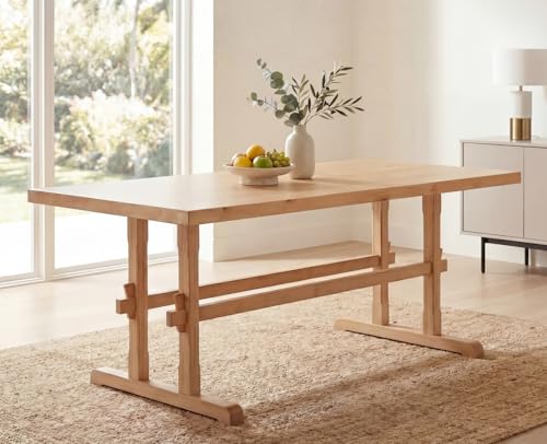 Image of HNY Wood Rectangular Dining Table for 4-6 People, Modern Farmhouse Kitchen Table, 70 Inch Large Dinner Table Center Table for Dining Room /Living Room