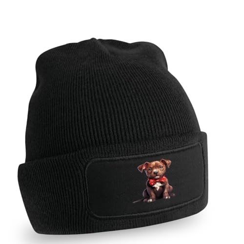 Dapper Pitbull Puppy Dog With Red Bow Tie Beanie Animal Lover Pet Owner Dog Birthday Gift For Him And Her O/S