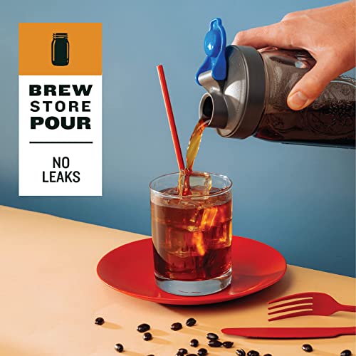 County Line Kitchen - Cold Brew Mason Jar Iced Coffee Maker, Durable Glass, Heavy Duty Stainless Steel Filter, Flip Cap Lid - 64 Oz (2 Quart / 1.9 Liter), No Handle #TOP5