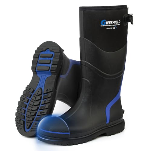 GIEESHIELD Men's Rubber Work Boots with Steel Toe & Shank, Waterproof & Anti-Slip, 6mm Neoprene, Durable Rubber Boot for Construction, Farming, Manufacturing, Size 7-14
