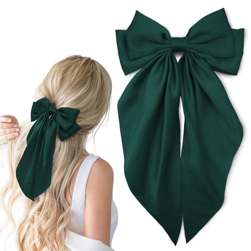 Hair Bows Silky Satin Hair Ponytail Holder Green Hunter 1Pcs