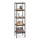 [page_title]-Relaxdays Bambus Badregal mit 5 Ablageflächen, HxBxT: 139,5 x 34,5 x 33 cm, hohes Standregal, Holzregal, dunkelbraun