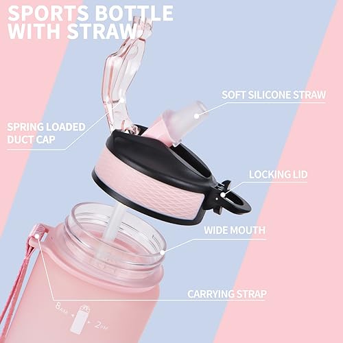 EYQ 1L Water Bottle, 1 Litre Water Bottle with Straw, 32oz Leak-Proof Motivational Sports Drinks Bottle with Time Marker - Image 3