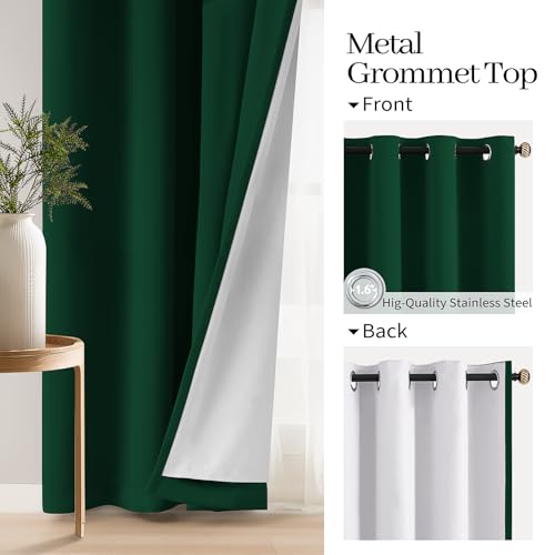 Image of COSVIYA Drak Green 100% Blackout Curtains for Bedroom with White Back | 2 Thick Layers Full Room Darkening Thermal Insulated Curtain,Grommet Window Drapes for Living Room, 40x63 Inch, 2 Panels