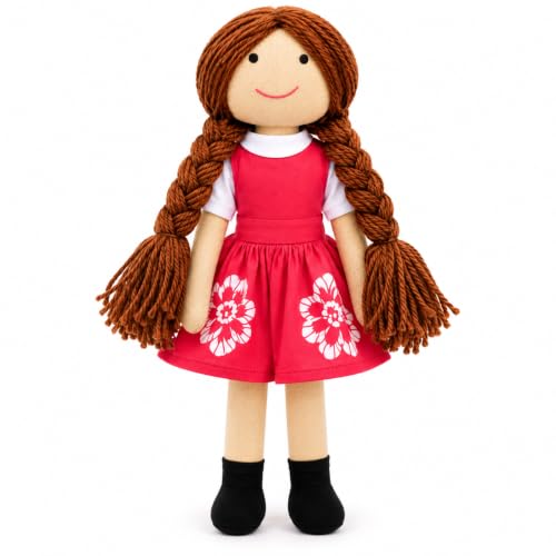Image of Handcrafted Indian Rag Doll Set, Stitch Soft Toy Doll for Kids, Soft Cotton Fabric Yarn Cloth Doll, Traditional South Indian Soft Toys for Kids Room Decor (Pink, Floral)