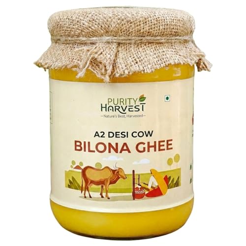 Image of Purity Harvest Premium A2 Desi Cow Ghee 1litre | Traditional Vedic Bilona Method | 100% Grass-Fed & Cultured Curd Ghee | Pure, Natural & Healthy Desi Bilona Cow Ghee A2 1 kg | Danedar Texture | Ideal for Cooking & Puja | Glass Bottle | Lab Tested