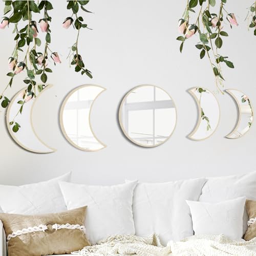 YUBAIHUI 5pcs Boho Home Wall Decor Moon Phase Decorative Mirror Set...