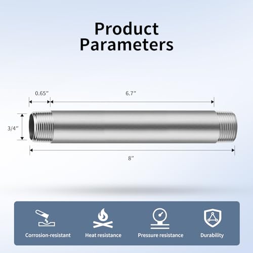 Home TZH 3/4"x8" 304 Stainless Steel Pipe, 3/4" NPTx 3/4" NPT Male Threaded Nipple, SCH40 Heavy Duty Pre-Cut Steel Pipe for Plumbing Gas, Hydraulic, and Industrial Applications(8", 6 Piece) by Home TZH - Used condition - Image 2