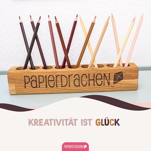 Papierdrachen 12 Buntstifte - Hautfarben – satte Farben – Set - Holz – dreieckig – bruchsicher – Schule - Kindergarten – Malen – Kinder
