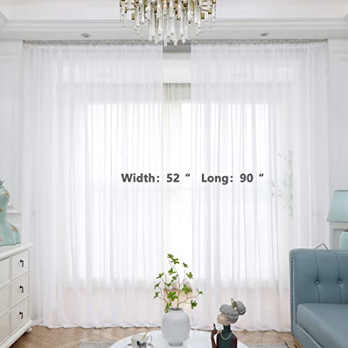 Image of Window Ivory Sheer Curtains 90 Inches Long 2 Panels Sheer Curtain Basic Rod Pocket Panel for Bedroom Children Living Room Yard Kitchen