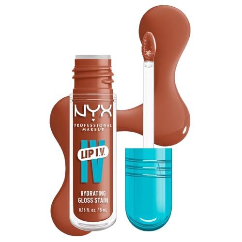 NYX Professional Makeup Gloss e Tinta Labbra Idratante 2in1, Idratazione fino a 12H, Con Vitamina B12 e Magnesio, Lip IV Hydrating Gloss Stain, Tonalità: 01 Caramel Drip