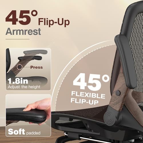 Image of GABRYLLY Ergonomic Office Chair with Footrest, High Back Mesh Computer Chair with Flip-Up Arm, 3D Headrest, 135 Reclining, Rolling Gaming Task Chair with Wide Seat Lumbar Support,300LBS