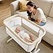 Kinder King Baby Bassinet Bedside Sleeper, Newborn Baby Bedside Crib w/Wheels, All-Sided Mesh, Adjustable Height, Removable Soft Mattress, No Tool to Assemble, Beige