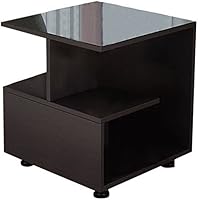 Vista 3 de Mesa auxiliar cuadrada de 3 niveles con estantes de almacenamiento, mesa auxiliar moderna para el hogar, sala de estar, dormitorio