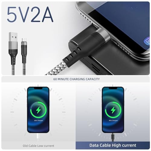 Image of USB A to Micro USB V8 Cable, Fast Charging & Stable Data Transfer, Durable Black Braided Charging Cord for Android Phones & Accessories (Free Cable Protector)