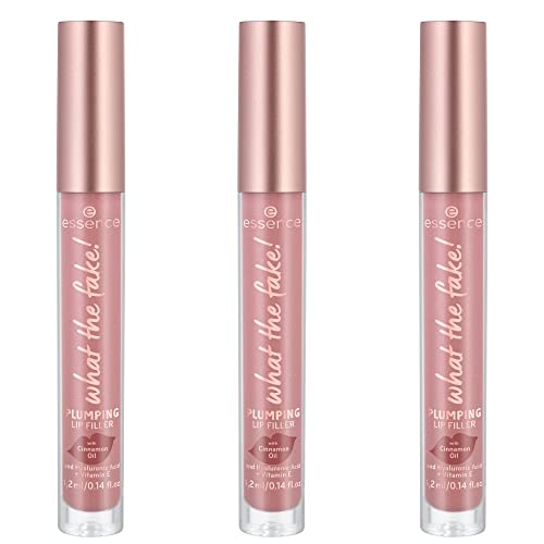 Essence what the fake! PLUMPING LIP FILLER, brillo de labios, nº 02, nude, hidratante, con vitaminas, refrescante, brillante, vegano, sin perfume, sin alcohol, sin parabenos, 3 unidades (3 x 4,2 ml)