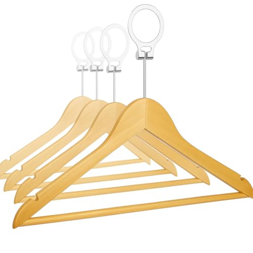 Mela S Pack De 20 Perchas De Madera Antirrobo Con Anillo De Seguridad Solo Desmontables Por El Personal Para Hoteles Y Uso Profesional