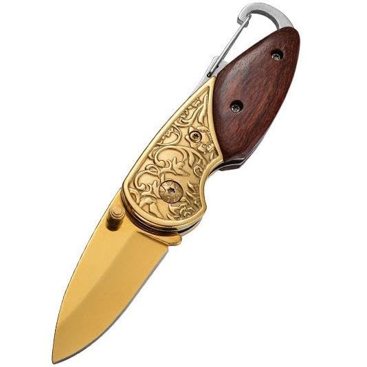 DOOM BLADE Gifts for Men Pocket Knife, Keychain Folding Knives with Pocket 440C Stainless Steel Blade with Wood Handle,Lightweight,Tactical Knife with Liner Lock,for Outdoor,Hunting,Camping(Gold)