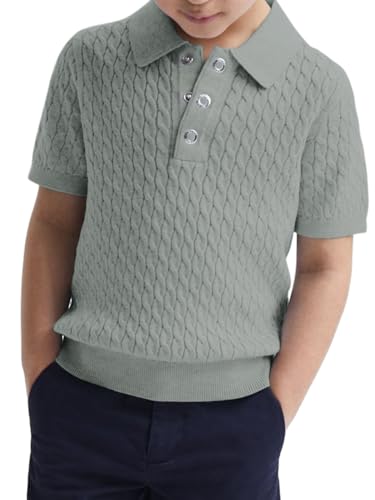 Image of Haloumoning Boys Cable Knit Polo Shirt Sweater Kids Short Sleeve Fashion Pullover T-Shirts Clothes 5-14 Years
