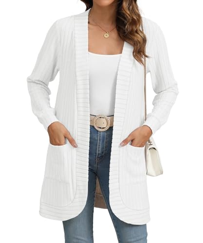 Image of YSYOKOW Cardigan Sweaters for Women Long Sleeve Open Front with Pockets | Long Cardigans for Women Lightweight Soft Casual Dressy Loose Fit Cardigan Sweater with Pockets for Work and Office