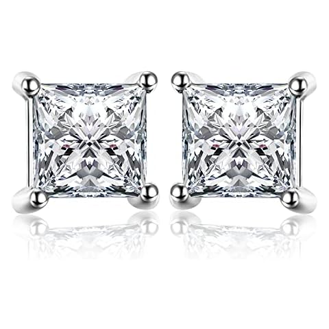 JewelryPalace Princess Cut 0.8ct Moissanite Solitaire Stud Earrings for Women, Square Shape 925 Sterling Silver 14k White Gold Plated Earrings for Her, Classic Simulated Diamond Earrings VVS D-F Cover