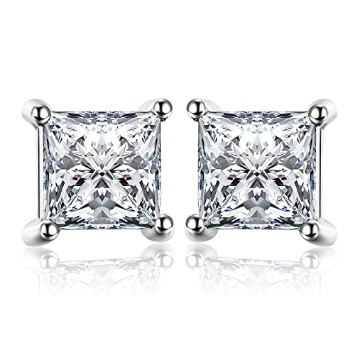 JewelryPalace Princess Cut 0.8ct Moissanite Solitaire Stud Earrings for Women, Square Shape 925 Sterling Silver 14k Gold Plated Earrings for Her, Simulated Diamond Earrings VVS D-F