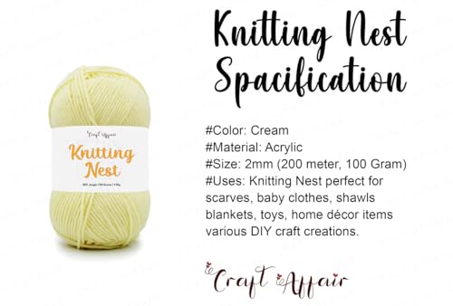 Image of Craft Affair | Knitting Nest Acrylic Yarn (200 Meter, 100 Grams, 2mm) / Woolen Yarn /Acrylic Yarn for Knitting and Crocheting- Cream