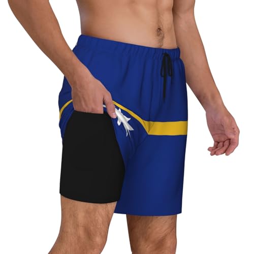 Short de bain double couche EdWal imprimé drapeau de Nauru pour homme