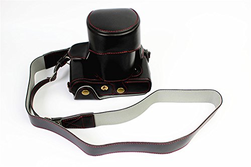 X-E2 Case, BolinUS Handmade PU Leather Fullbody Camera Case Bag Cover for Fujifilm X-E2S Fuji X-E2 with 18-55 Lens Bottom Opening Version + Neck Strap -Black