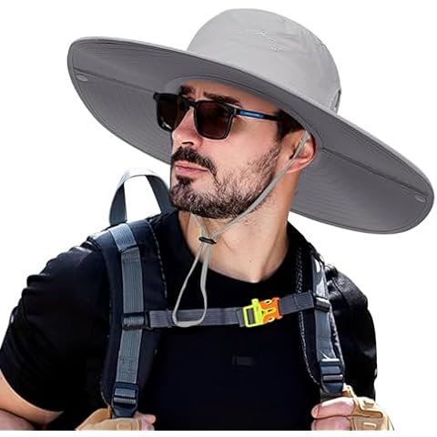 Cooltto Wide Brim Sun Hats with Waterproof Breathable for Fishing, Hiking, Camping，for Men Women Kids Light Gray Cover