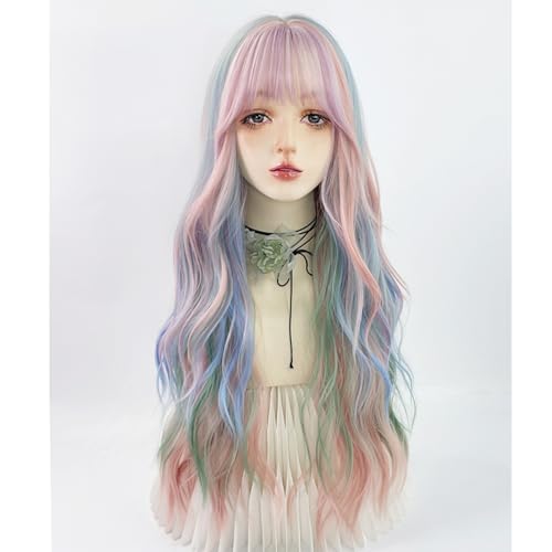 XHKJDS porosity 70cm/27.5''Wigs with Bangs for Women Loose Wavy Hair