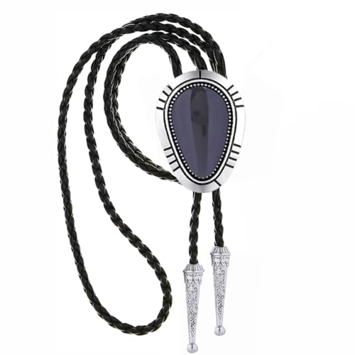 Image of HUABOLA CALYN Bolo Tie for Men Women, Native American Rodeo Cowboy Turquoise /Scorpion /Tiger Eye /Black Agate Leather Necktie