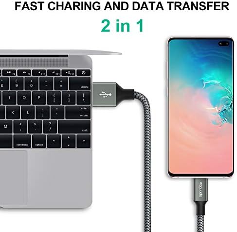 etguuds USB A to USB C Cable 6ft, 2-Pack, 3A Fast Charging Type C Charger Cord for iPhone 17 16 15 Pro Max 16e 17 Air, Samsung Galaxy S25 S24 S23 S22 S21 S20 A17 A16 A56 A55 Flip Fold, Gray — view 3