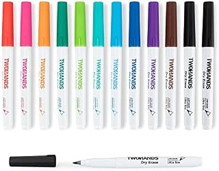 TWOHANDS Whiteboard Markers Dry Wipe Pens Ultra Fine Tip,0.7mm,Low Odor,Extra Fine Point,11 Assorted Colors,Dry Erase Markers for kids,School,Office,Home,or Planning Whiteboard,12 Count,20529