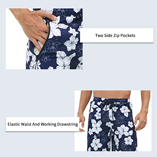Mens Swim Trunks No Mesh Lining Quick Dry Printed Beach Shorts with Pockets Zip4