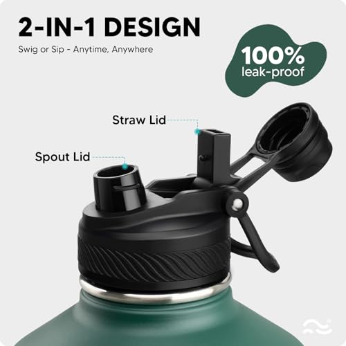 Image of Swigina Insulated Water Bottle with Silicone Boot (36hrs Cold /18hrs Hot) - DIY Stickers, [2-in-1 Lid], BPA Free, 128 oz